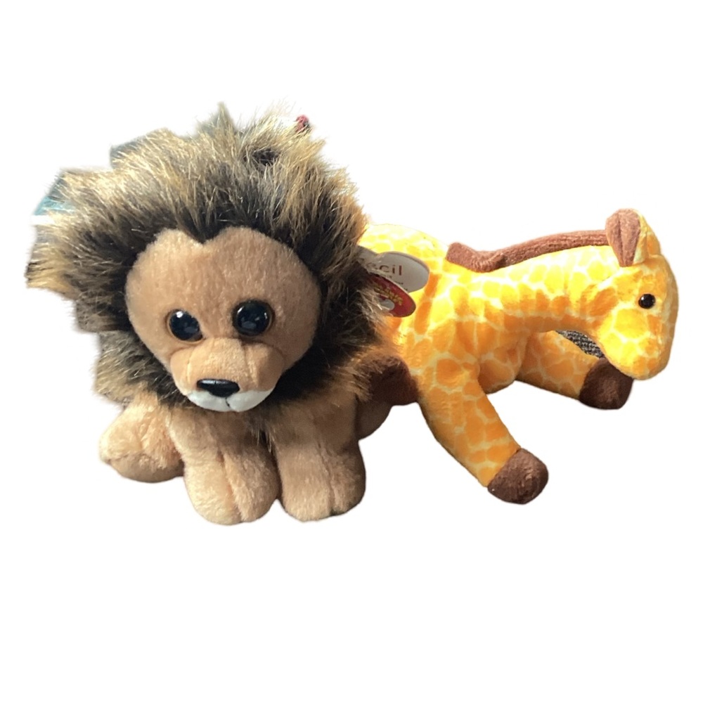 🐴 NWT TY Beanie Babies Cecil Plush Lion Plus Giraffe